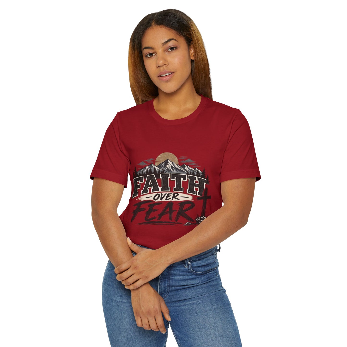 Faith Over Fear T-Shirt — Christian Inspirational Mountain Cross Tee