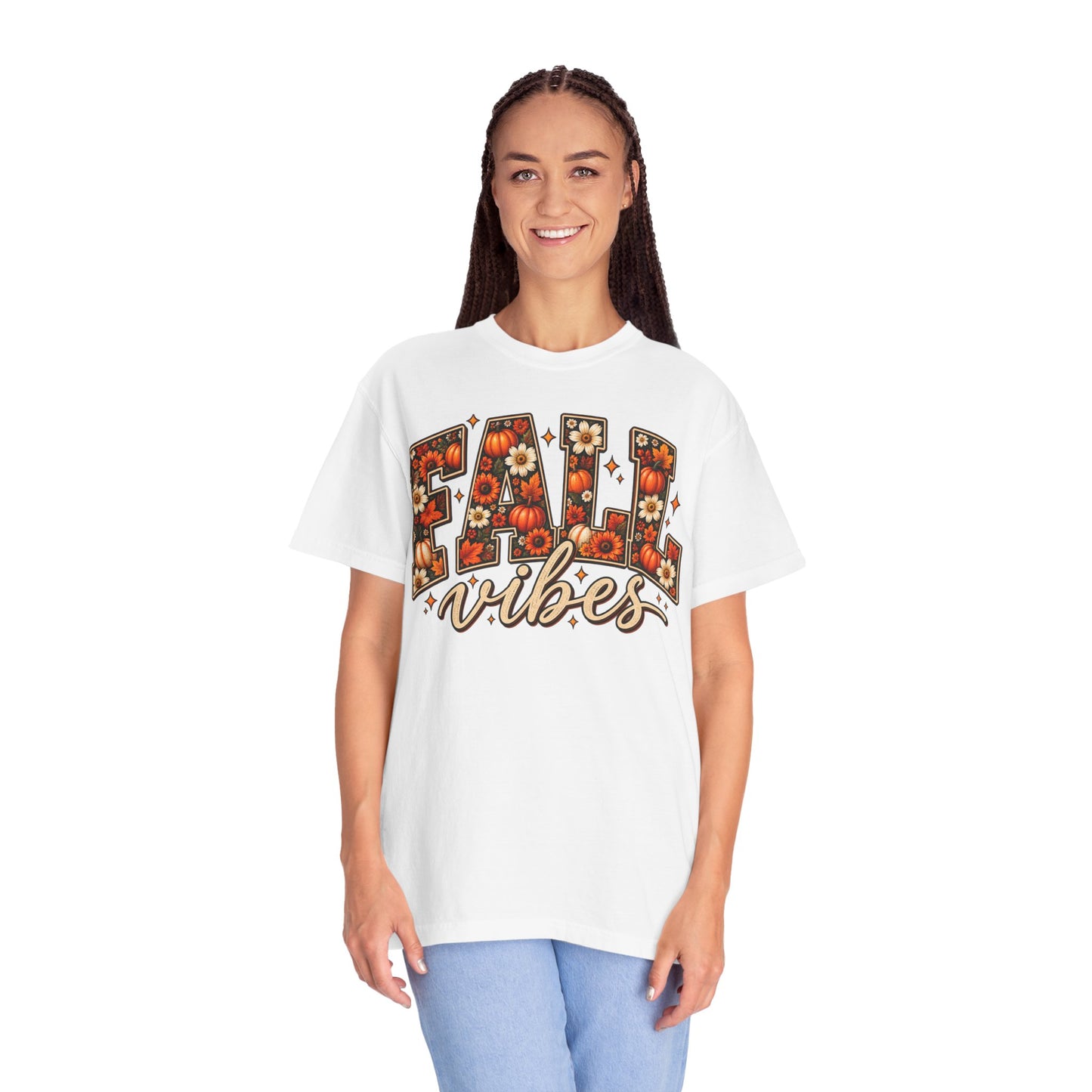 Fall Vibes Graphic Tee – Pumpkin & Floral Autumn Shirt