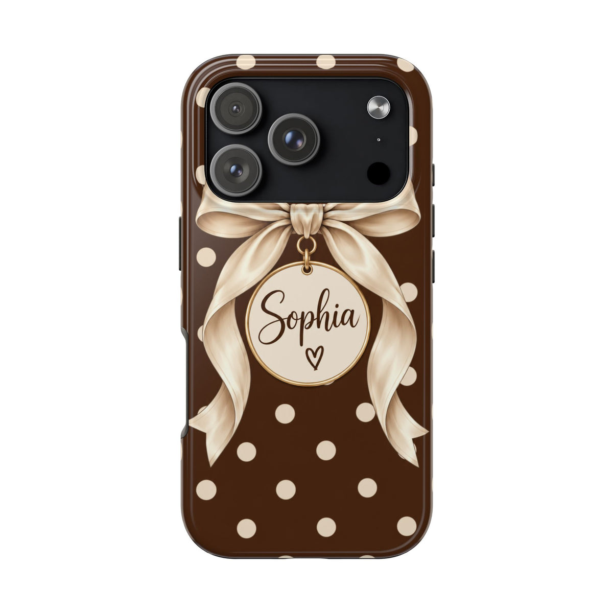 Personalized Polka Dot Bow Phone Case | Custom Name Chocolate Brown Tough Case