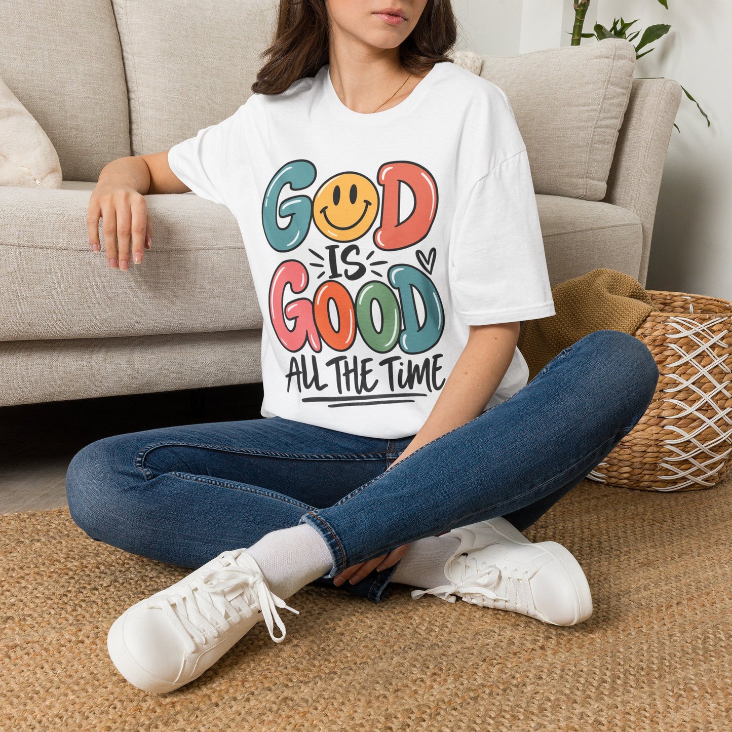 God Is Good All The Time T-Shirt — Smiley Faith Graphic Tee
