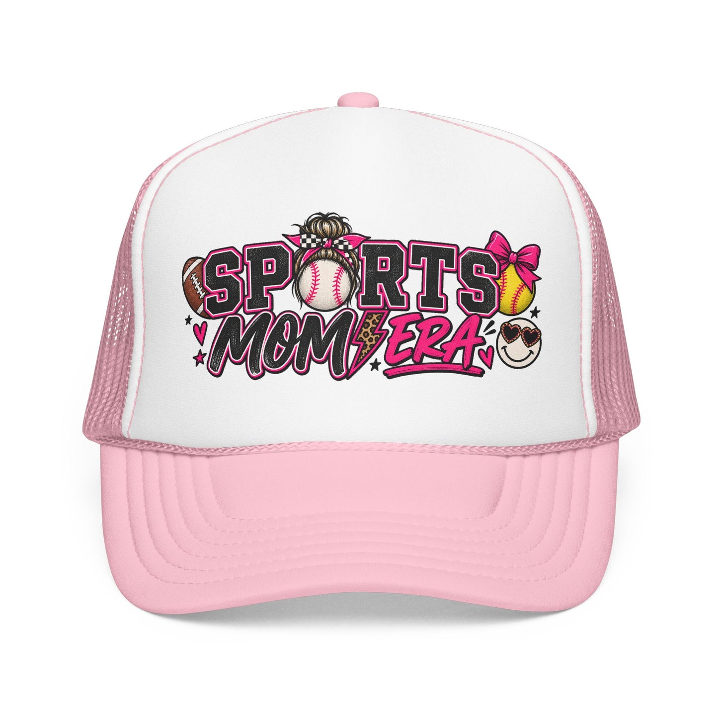 Sports Mom Era Trucker Hat — Pink Glitter Baseball Softball Soccer Mom Cap