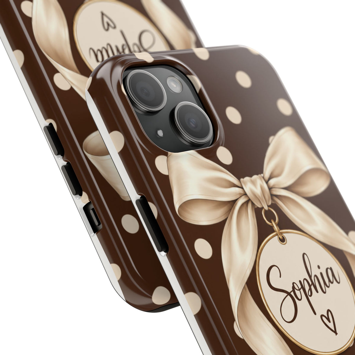 Personalized Polka Dot Bow Phone Case | Custom Name Chocolate Brown Tough Case
