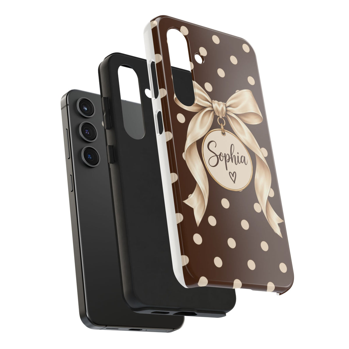 Personalized Polka Dot Bow Phone Case | Custom Name Chocolate Brown Tough Case