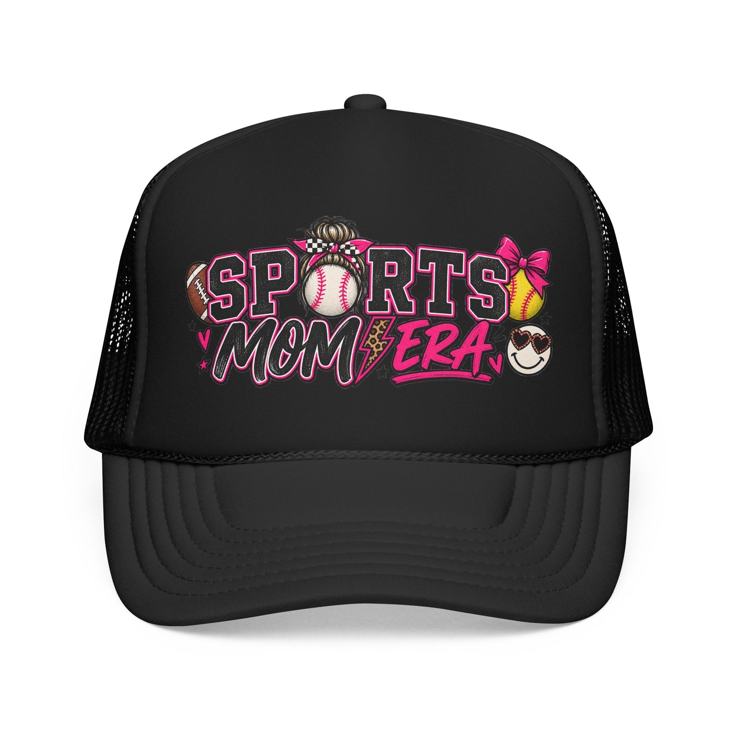 Sports Mom Era Trucker Hat — Pink Glitter Baseball Softball Soccer Mom Cap