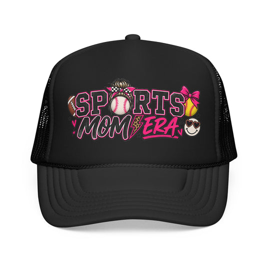 Sports Mom Era Trucker Hat — Pink Glitter Baseball Softball Soccer Mom Cap