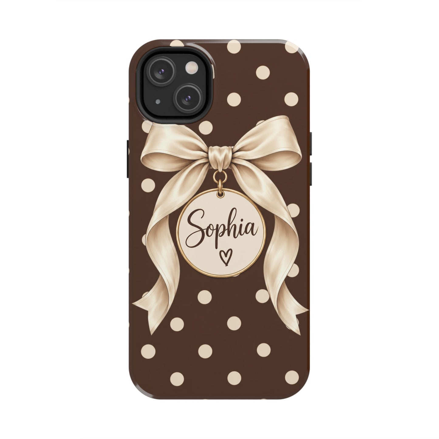 Personalized Polka Dot Bow Phone Case | Custom Name Chocolate Brown Tough Case