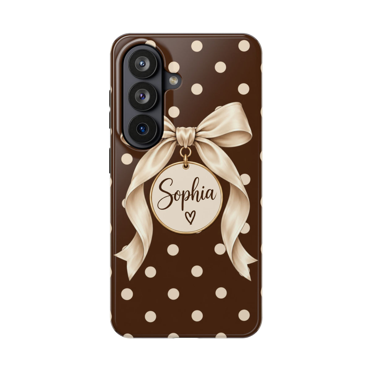 Personalized Polka Dot Bow Phone Case | Custom Name Chocolate Brown Tough Case