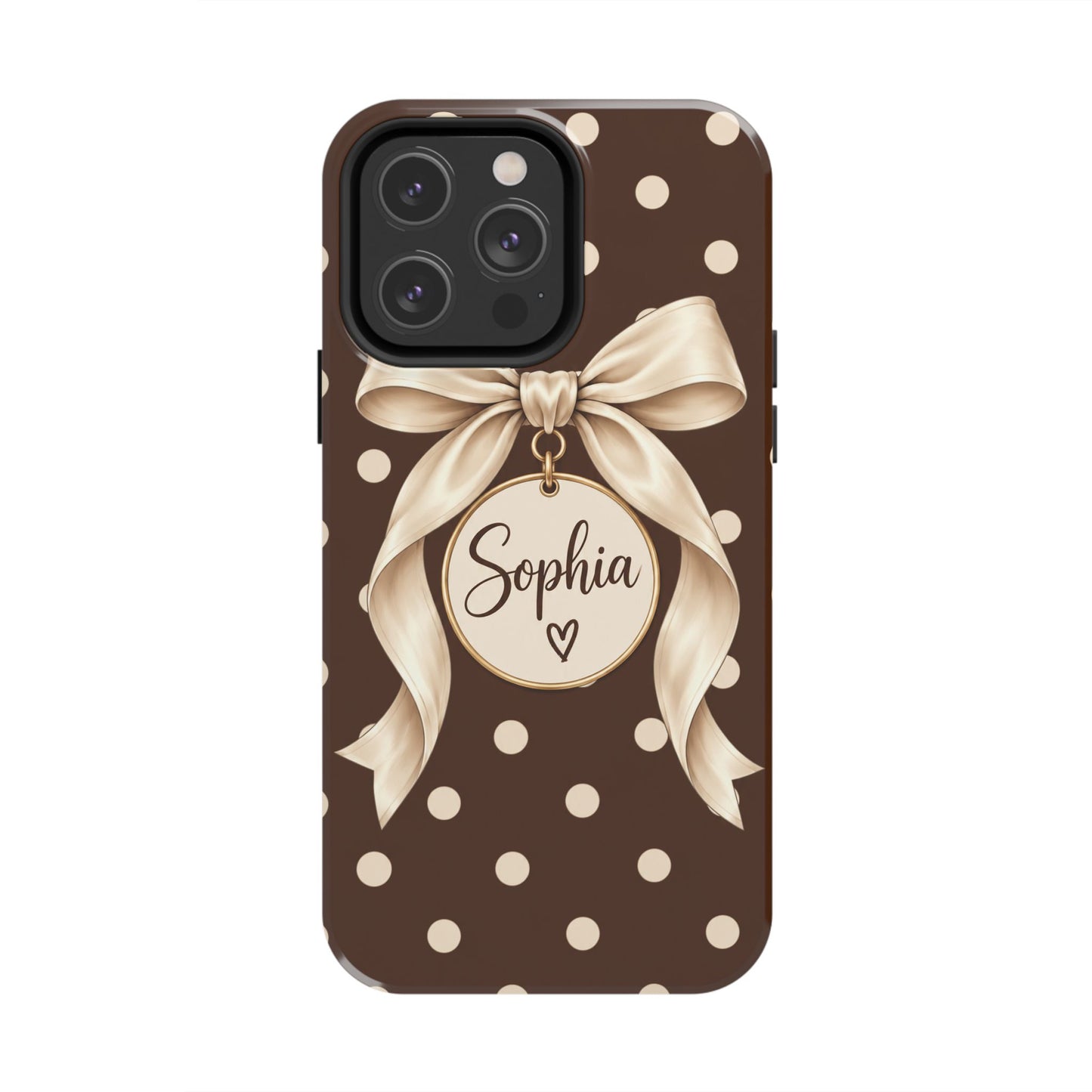 Personalized Polka Dot Bow Phone Case | Custom Name Chocolate Brown Tough Case