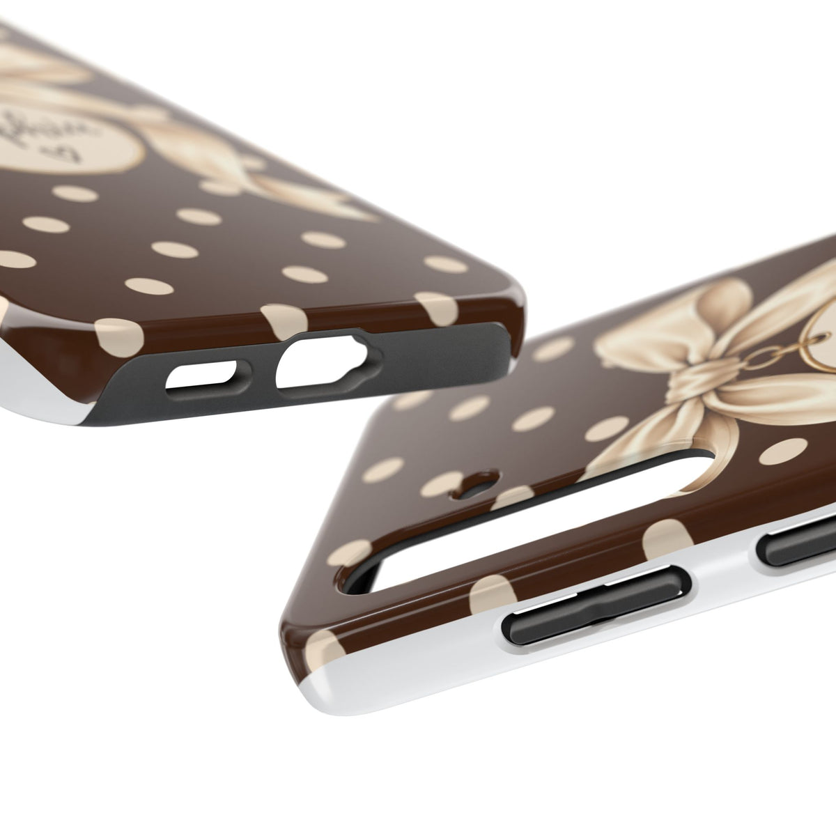 Personalized Polka Dot Bow Phone Case | Custom Name Chocolate Brown Tough Case