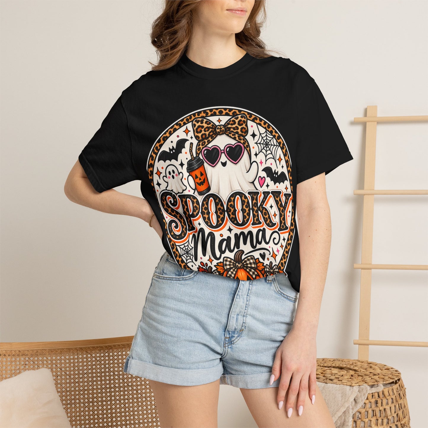 Spooky Mama Ghost Graphic Tee – Cute Leopard Halloween Shirt