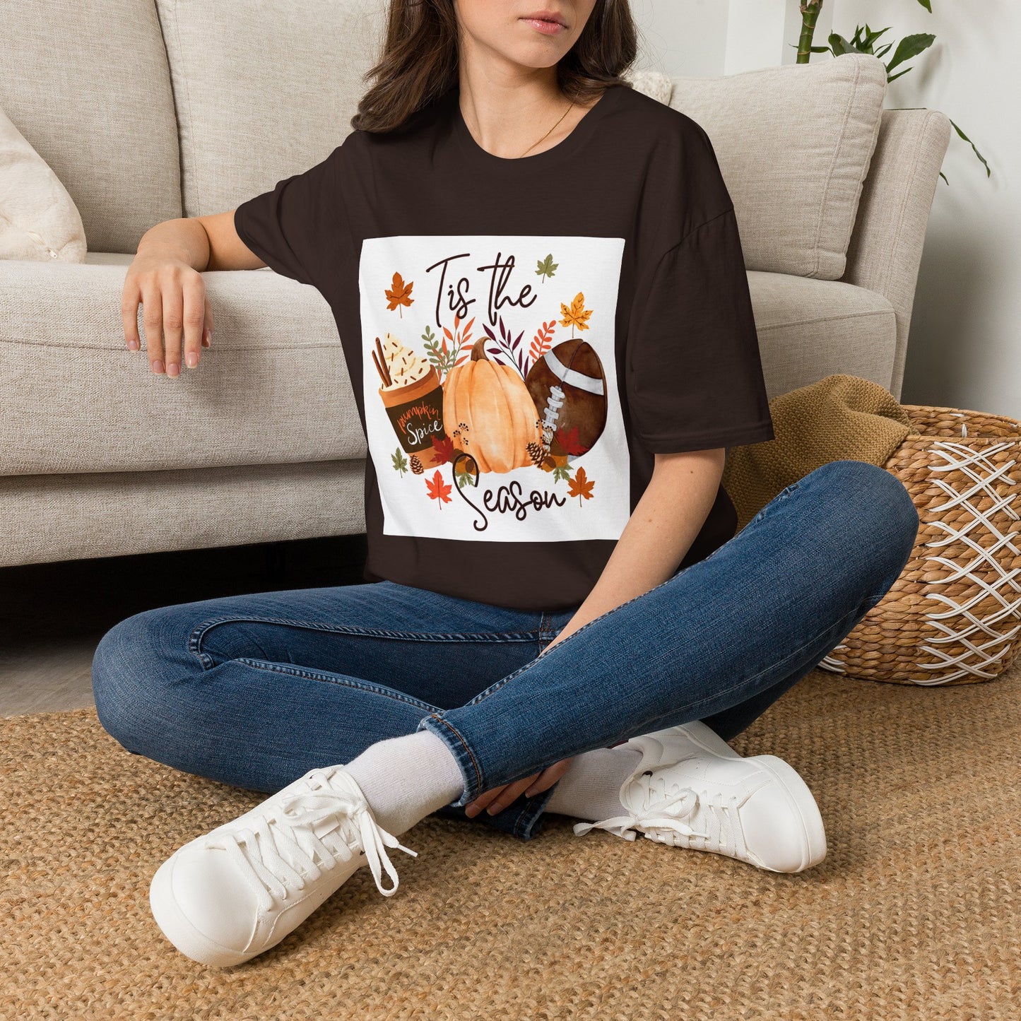 T-Shirt — "Tis the Season" Fall Pumpkin Football Graphic Tee