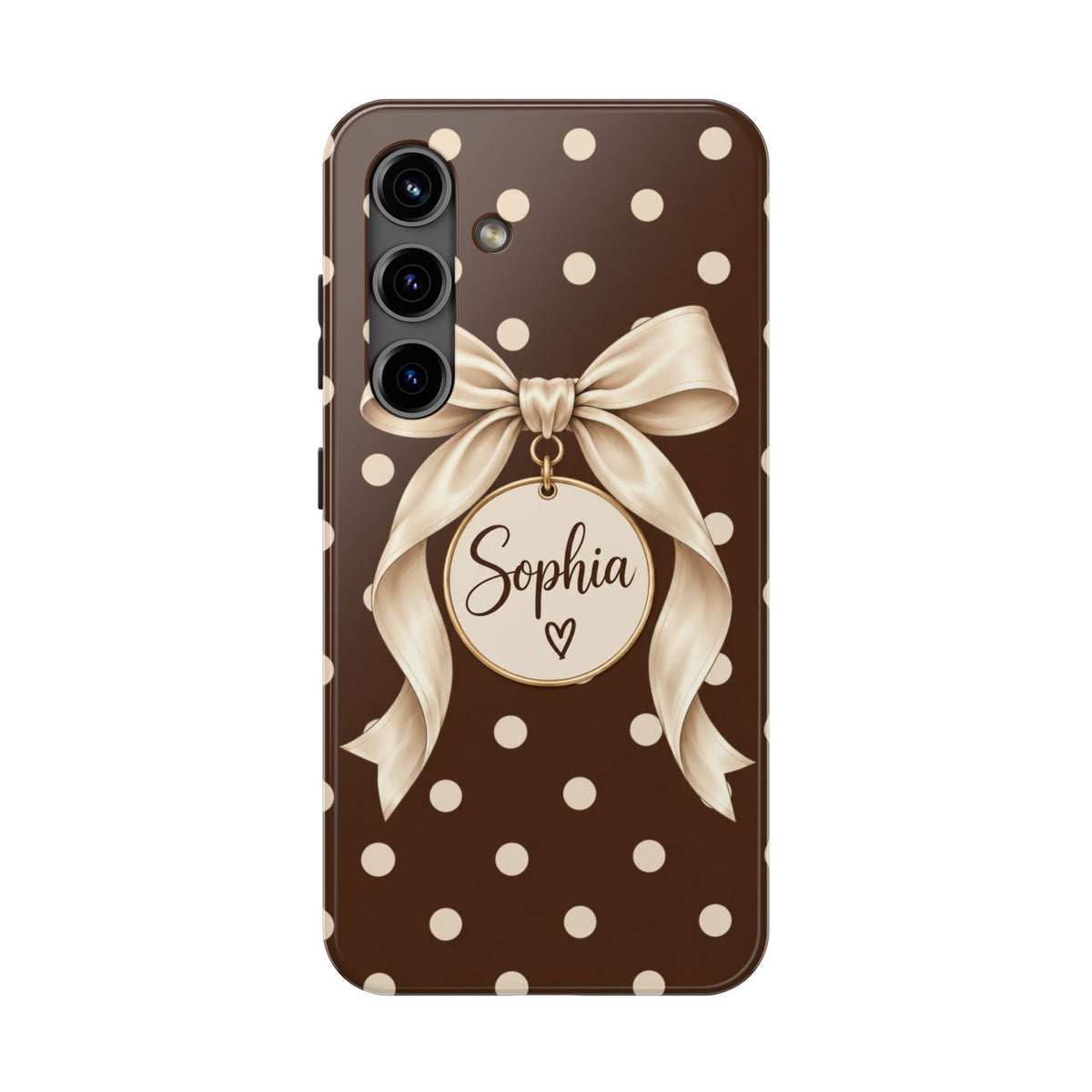Personalized Polka Dot Bow Phone Case | Custom Name Chocolate Brown Tough Case