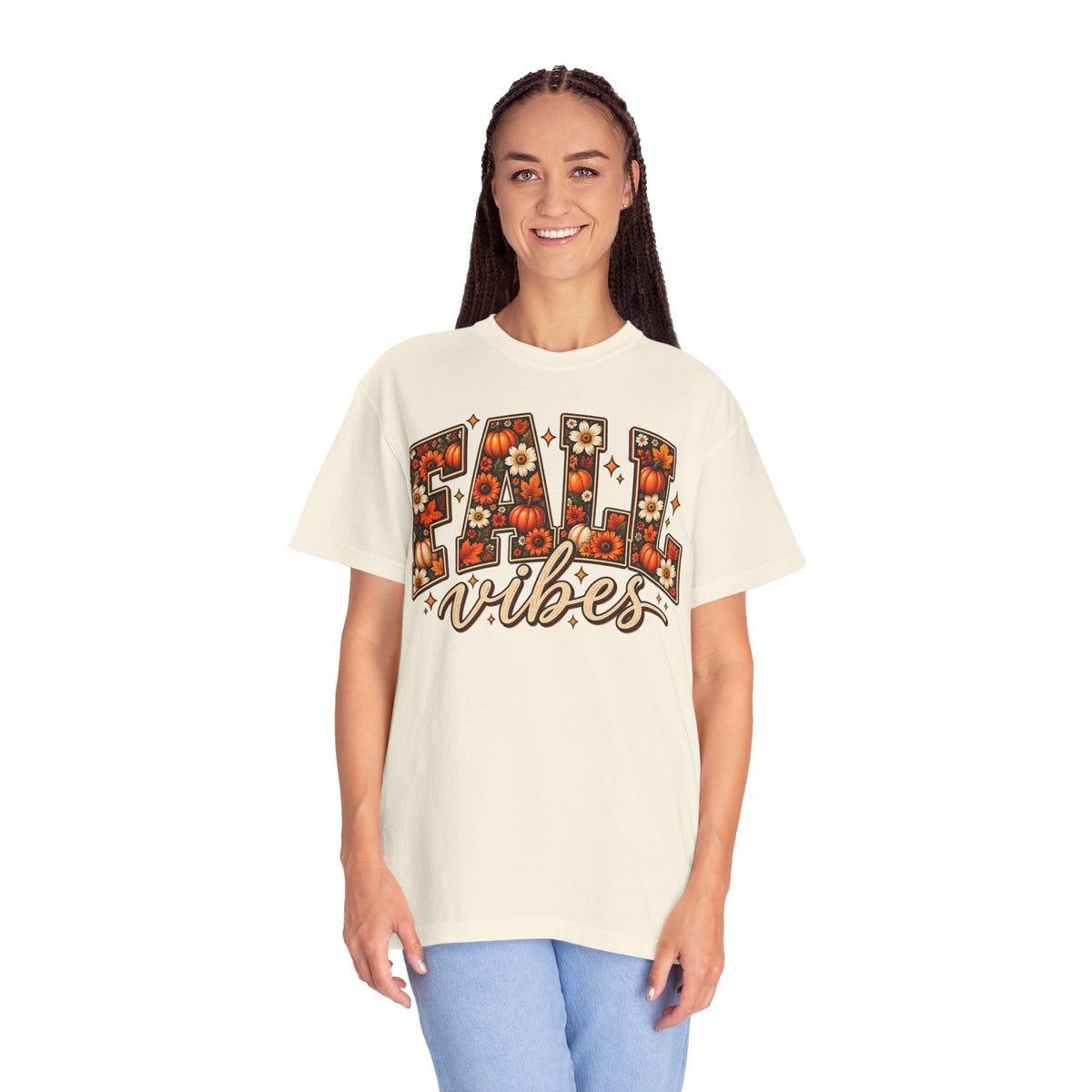Fall Vibes Graphic Tee – Pumpkin & Floral Autumn Shirt