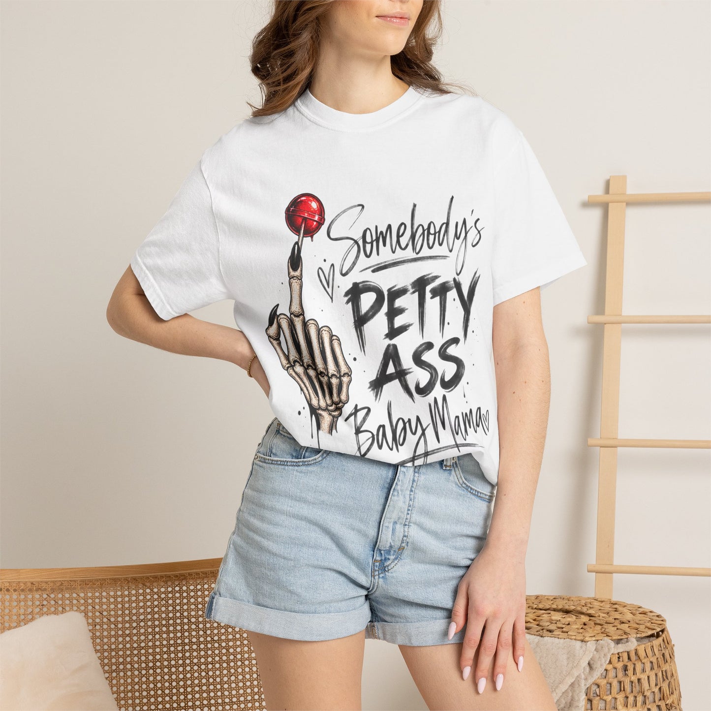 Somebody's Petty Ass Baby Mama T-Shirt – Edgy Skeleton Middle Finger Graphic Tee