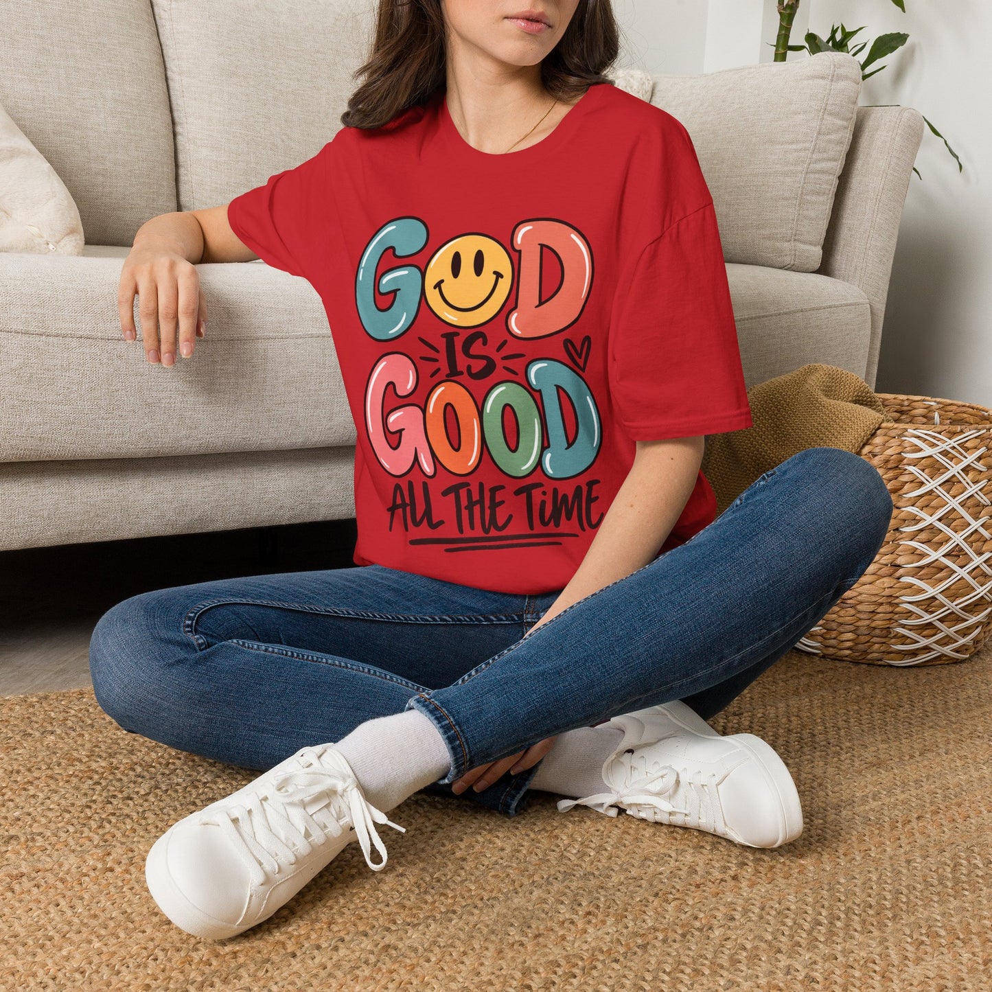 God Is Good All The Time T-Shirt — Smiley Faith Graphic Tee