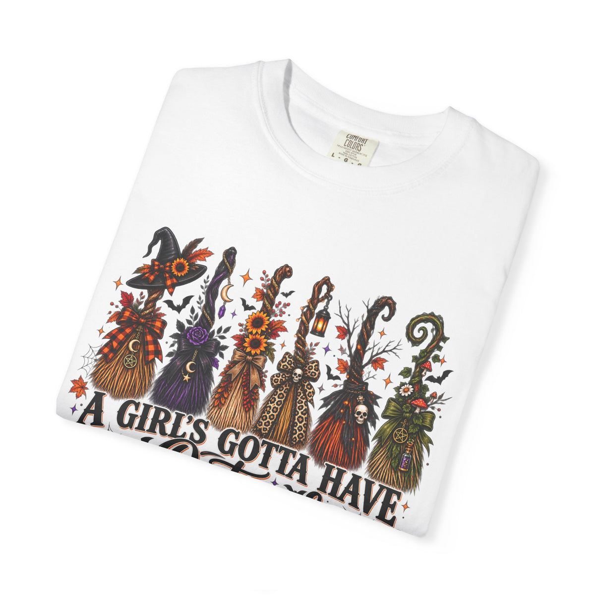 A Girl’s Gotta Have Options Witch Broom Graphic Tee – Halloween Shirt