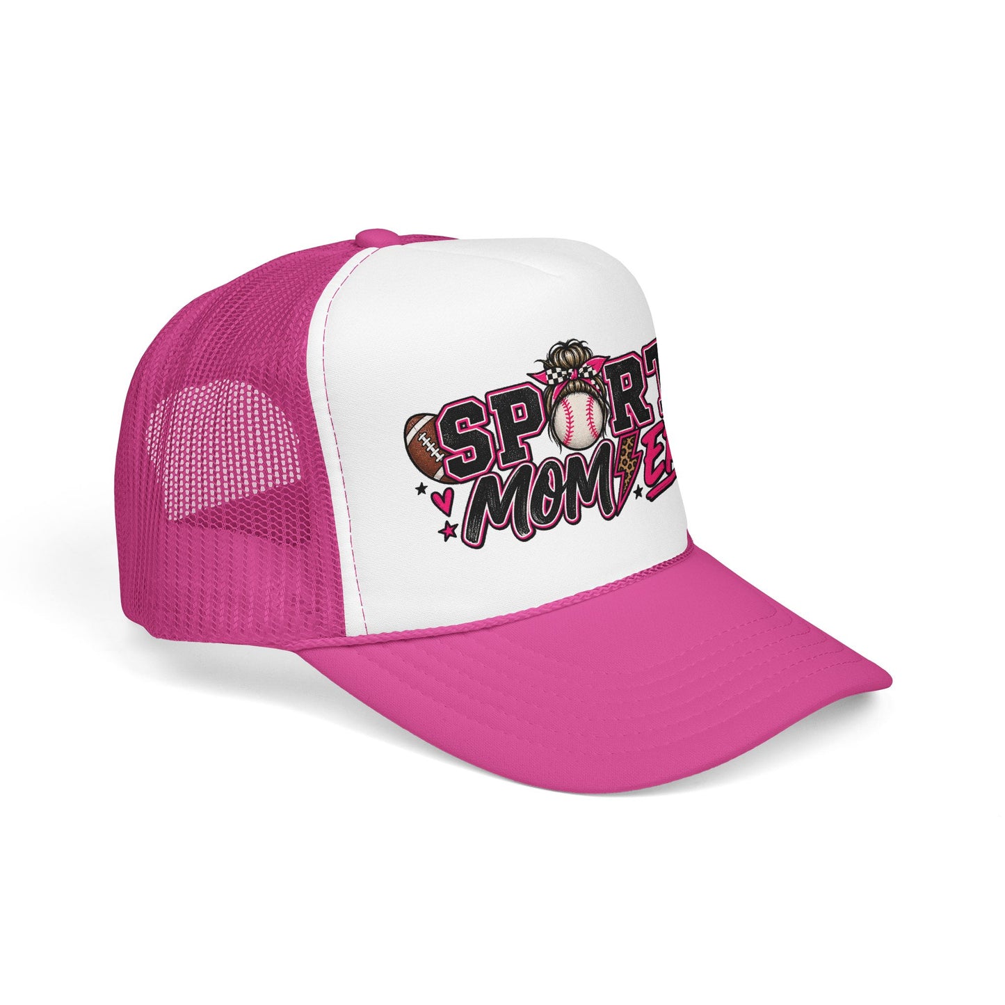 Sports Mom Era Trucker Hat — Pink Glitter Baseball Softball Soccer Mom Cap