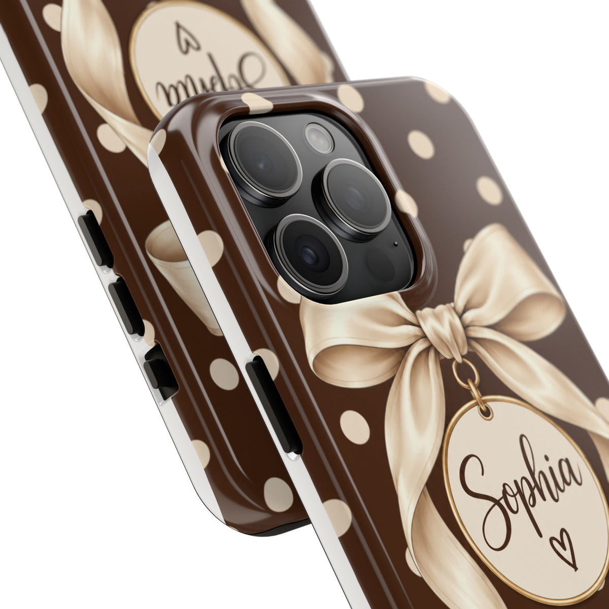 Personalized Polka Dot Bow Phone Case | Custom Name Chocolate Brown Tough Case