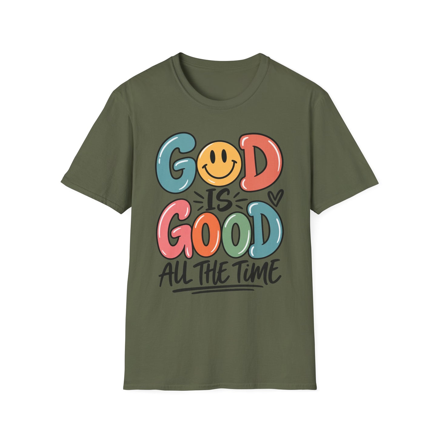 God Is Good All The Time T-Shirt — Smiley Faith Graphic Tee