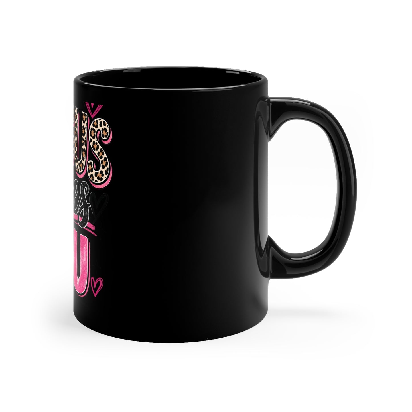 Jesus Loves You Mug — Floral Leopard Print Black Coffee Cup (11oz)