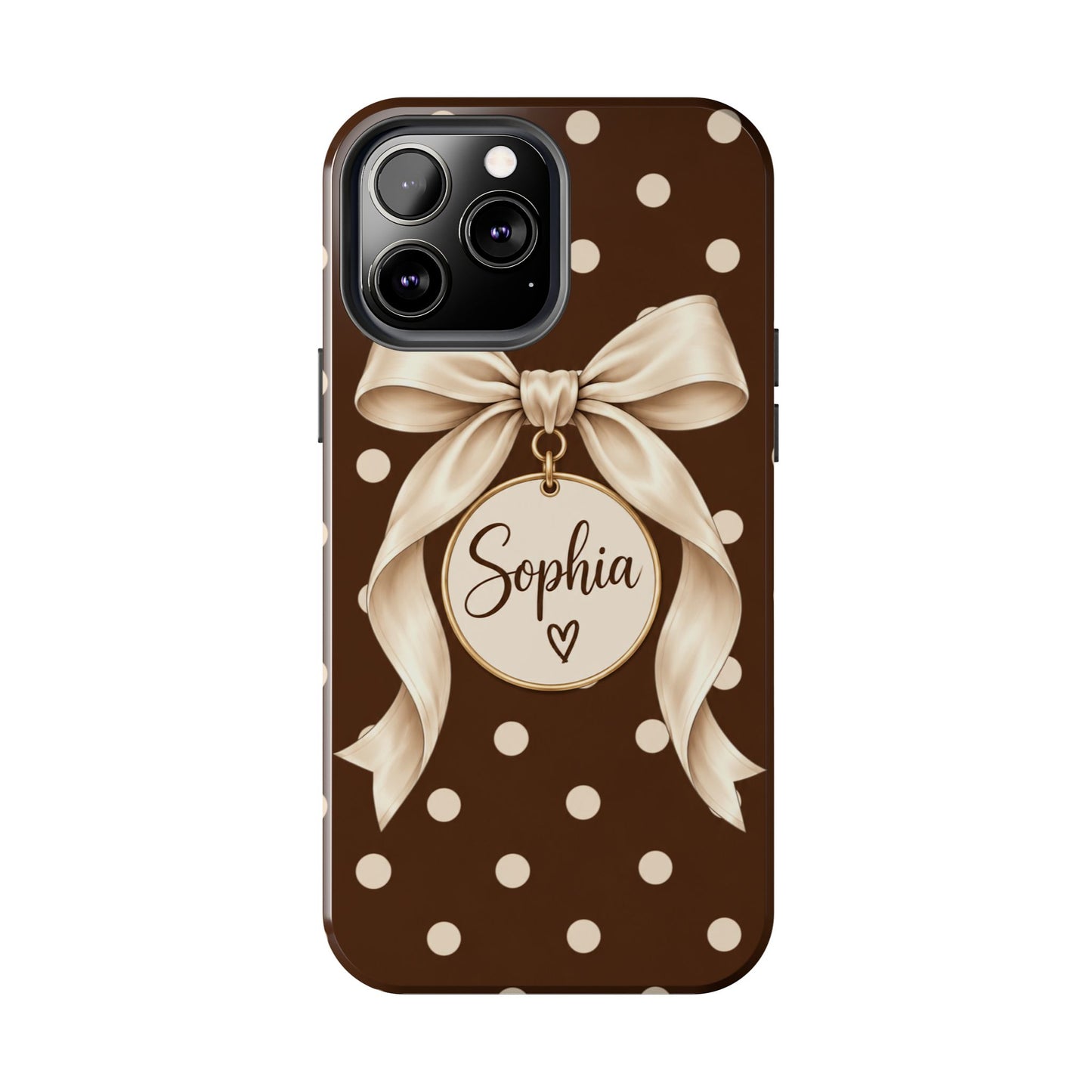 Personalized Polka Dot Bow Phone Case | Custom Name Chocolate Brown Tough Case