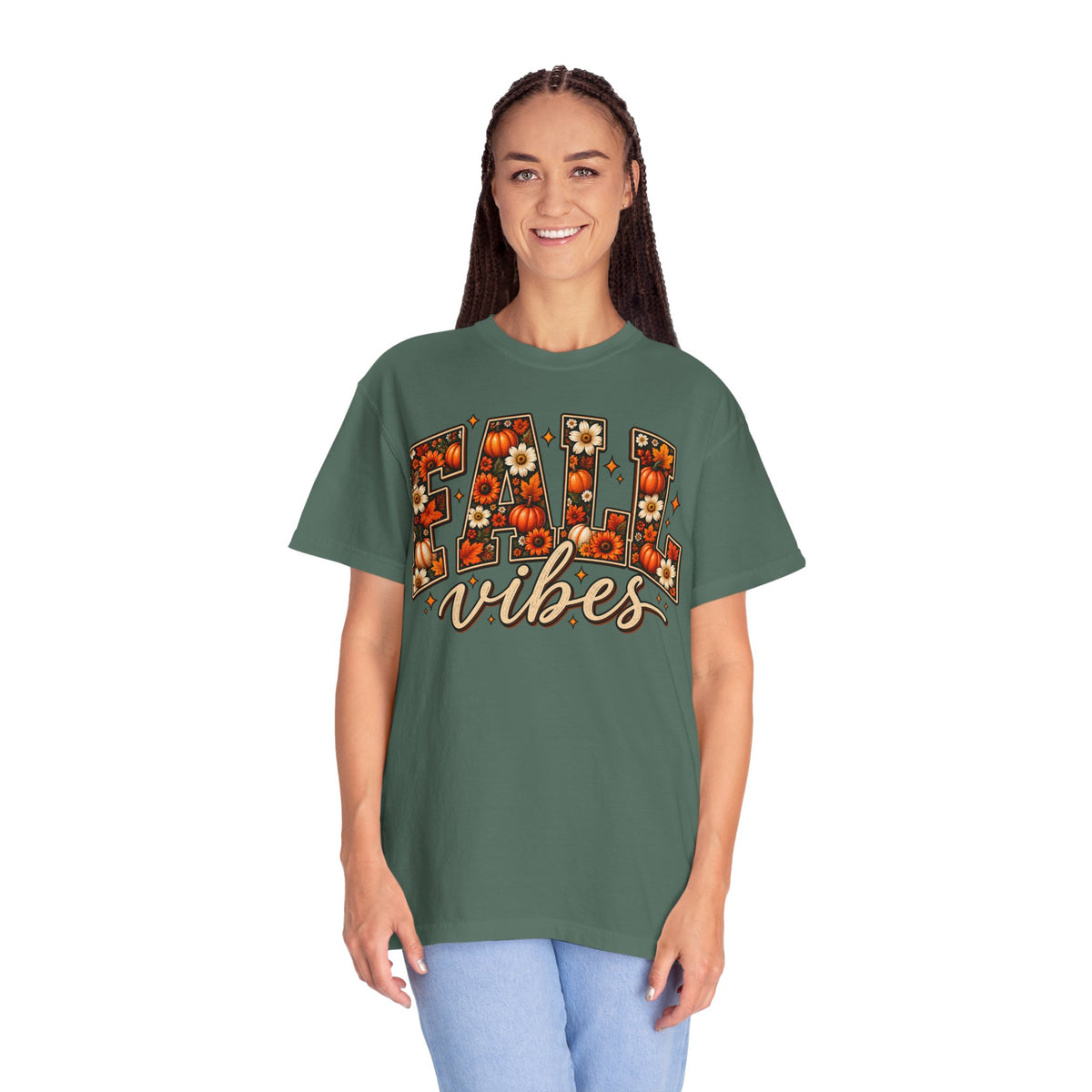 Fall Vibes Graphic Tee – Pumpkin & Floral Autumn Shirt
