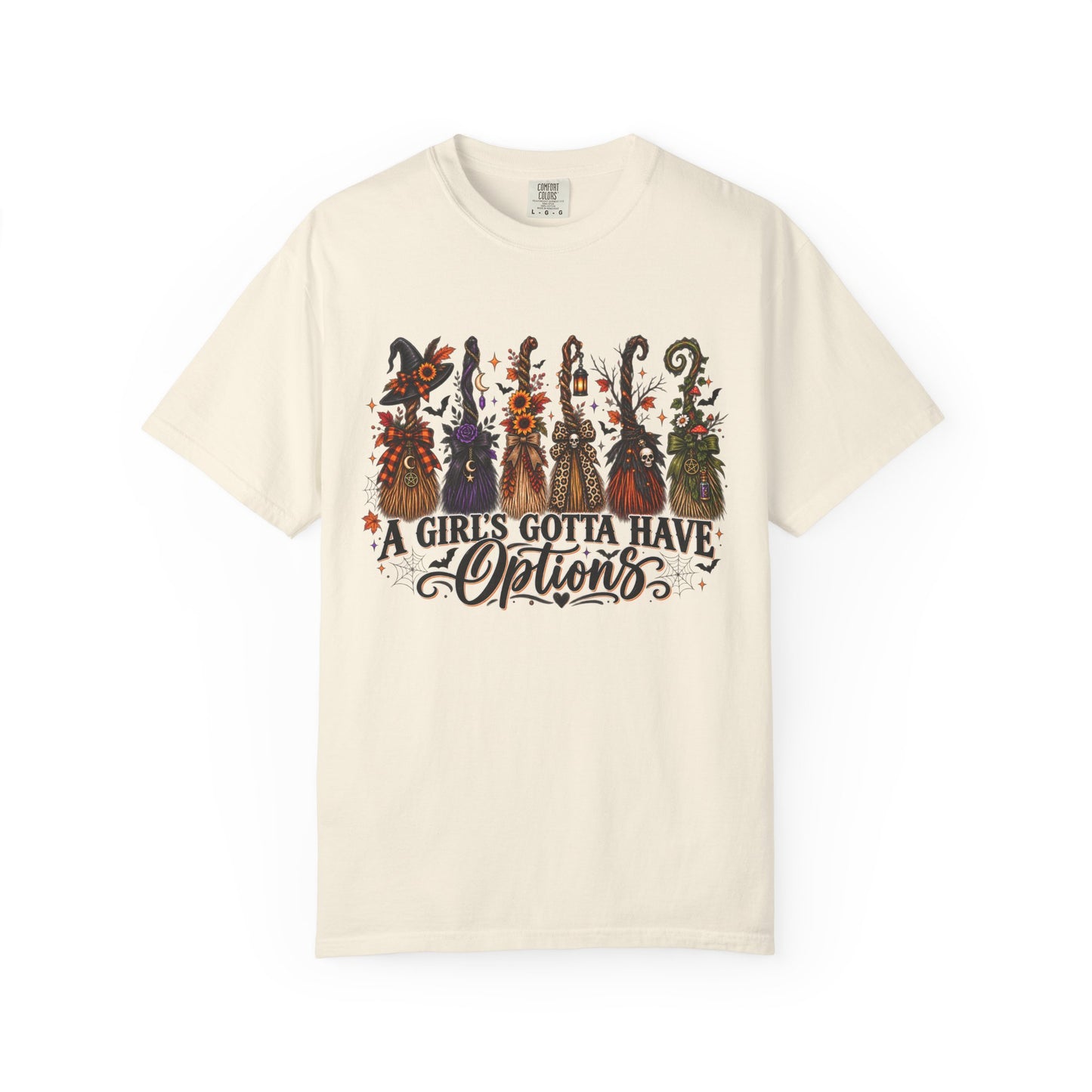 A Girl’s Gotta Have Options Witch Broom Graphic Tee – Halloween Shirt