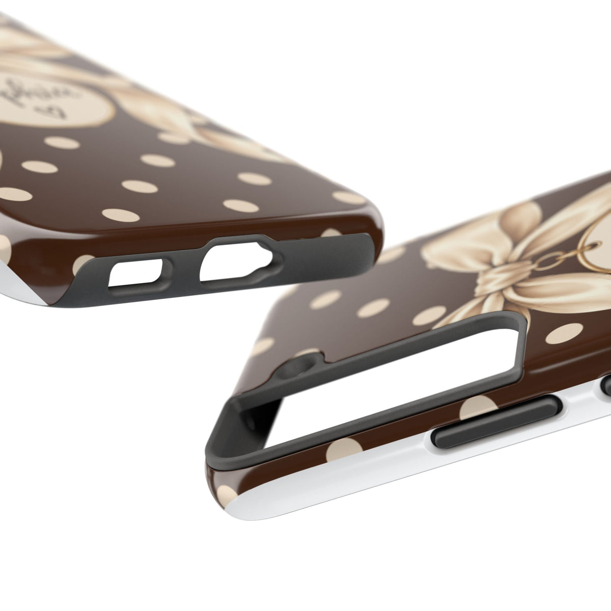 Personalized Polka Dot Bow Phone Case | Custom Name Chocolate Brown Tough Case
