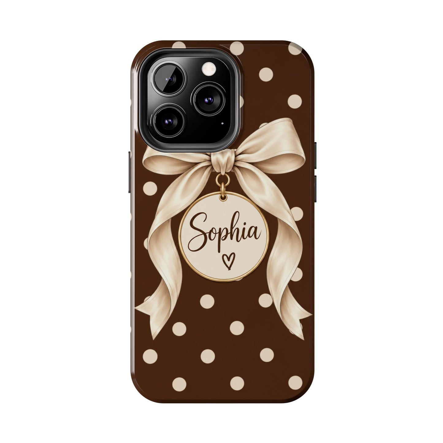 Personalized Polka Dot Bow Phone Case | Custom Name Chocolate Brown Tough Case
