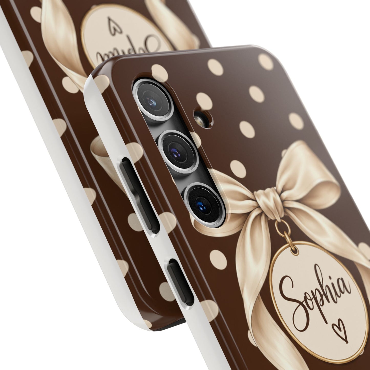 Personalized Polka Dot Bow Phone Case | Custom Name Chocolate Brown Tough Case