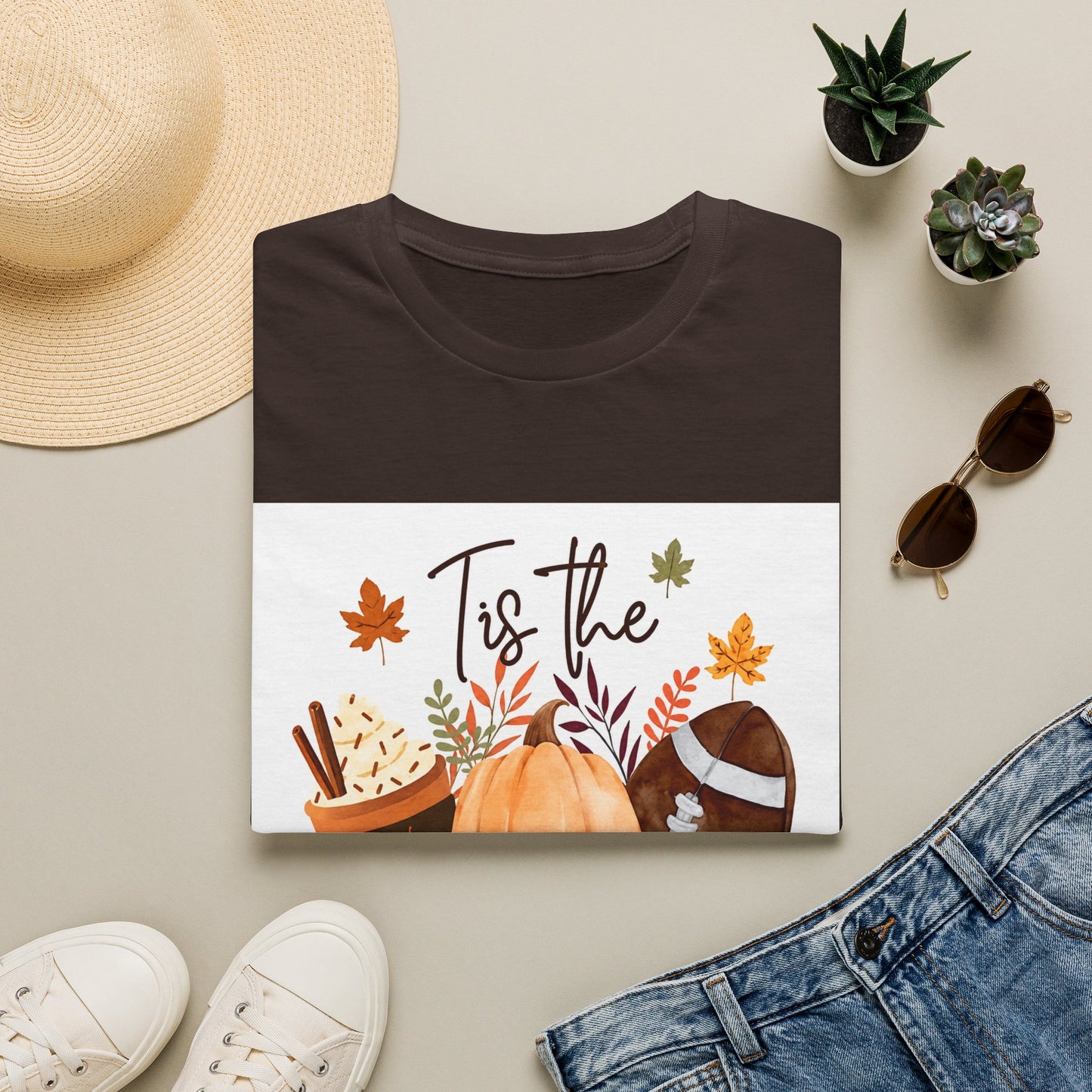 T-Shirt — "Tis the Season" Fall Pumpkin Football Graphic Tee