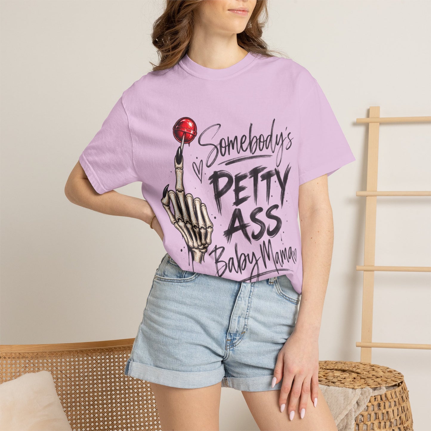Somebody's Petty Ass Baby Mama T-Shirt – Edgy Skeleton Middle Finger Graphic Tee