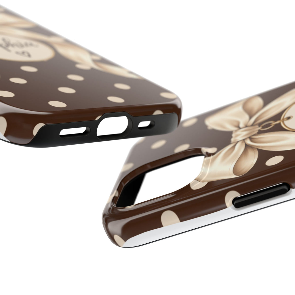 Personalized Polka Dot Bow Phone Case | Custom Name Chocolate Brown Tough Case