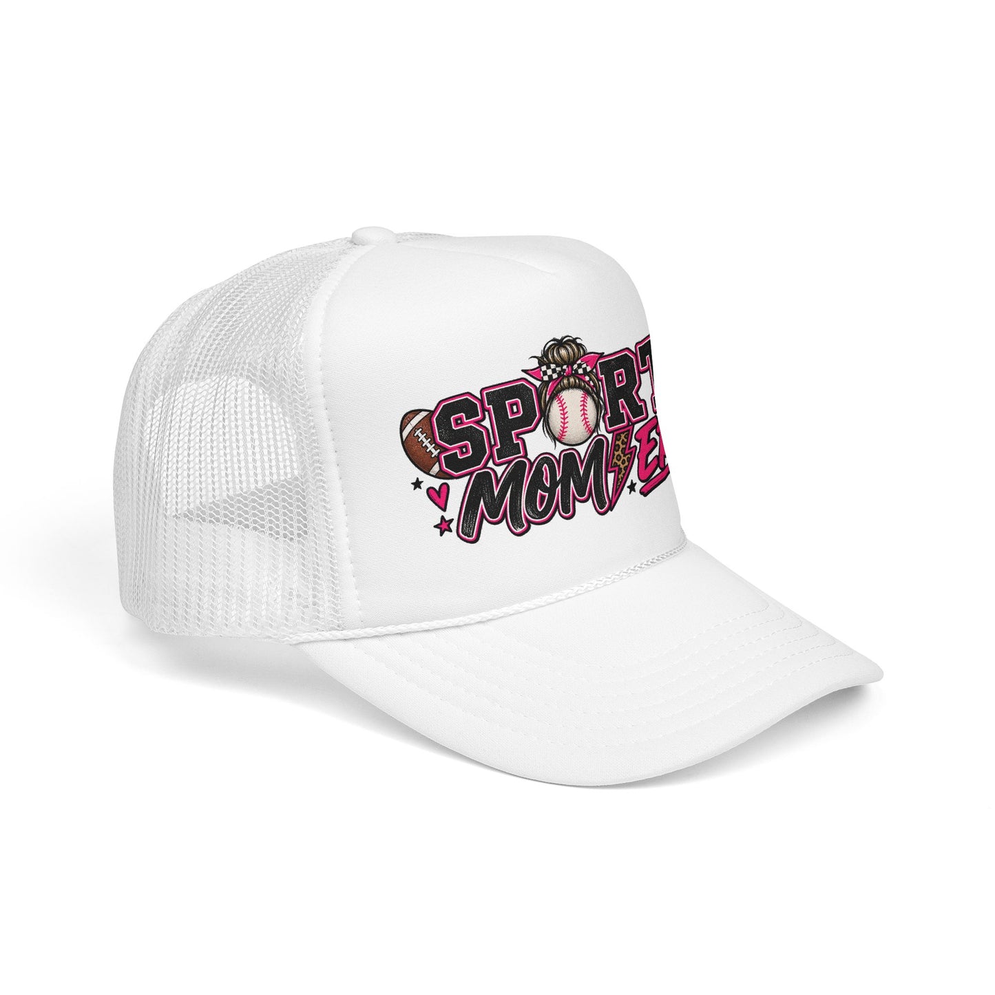 Sports Mom Era Trucker Hat — Pink Glitter Baseball Softball Soccer Mom Cap