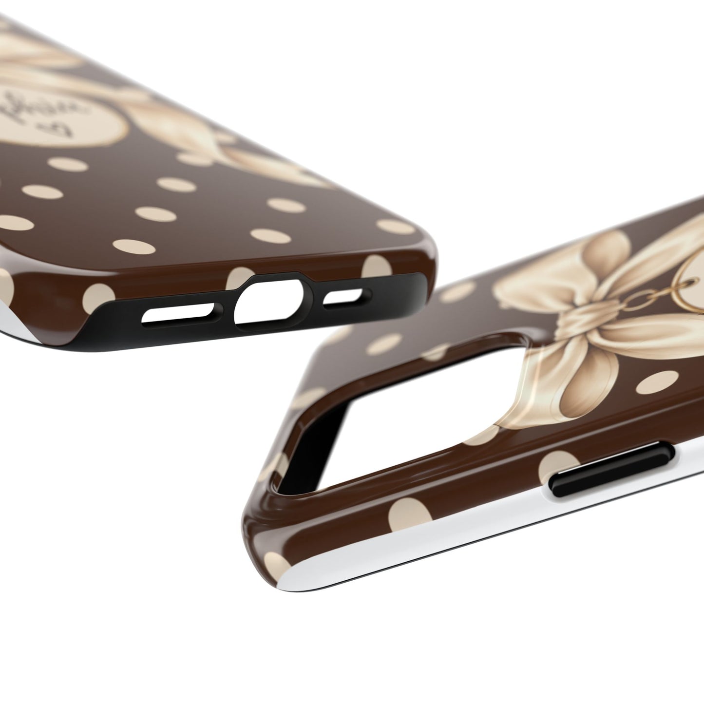 Personalized Polka Dot Bow Phone Case | Custom Name Chocolate Brown Tough Case