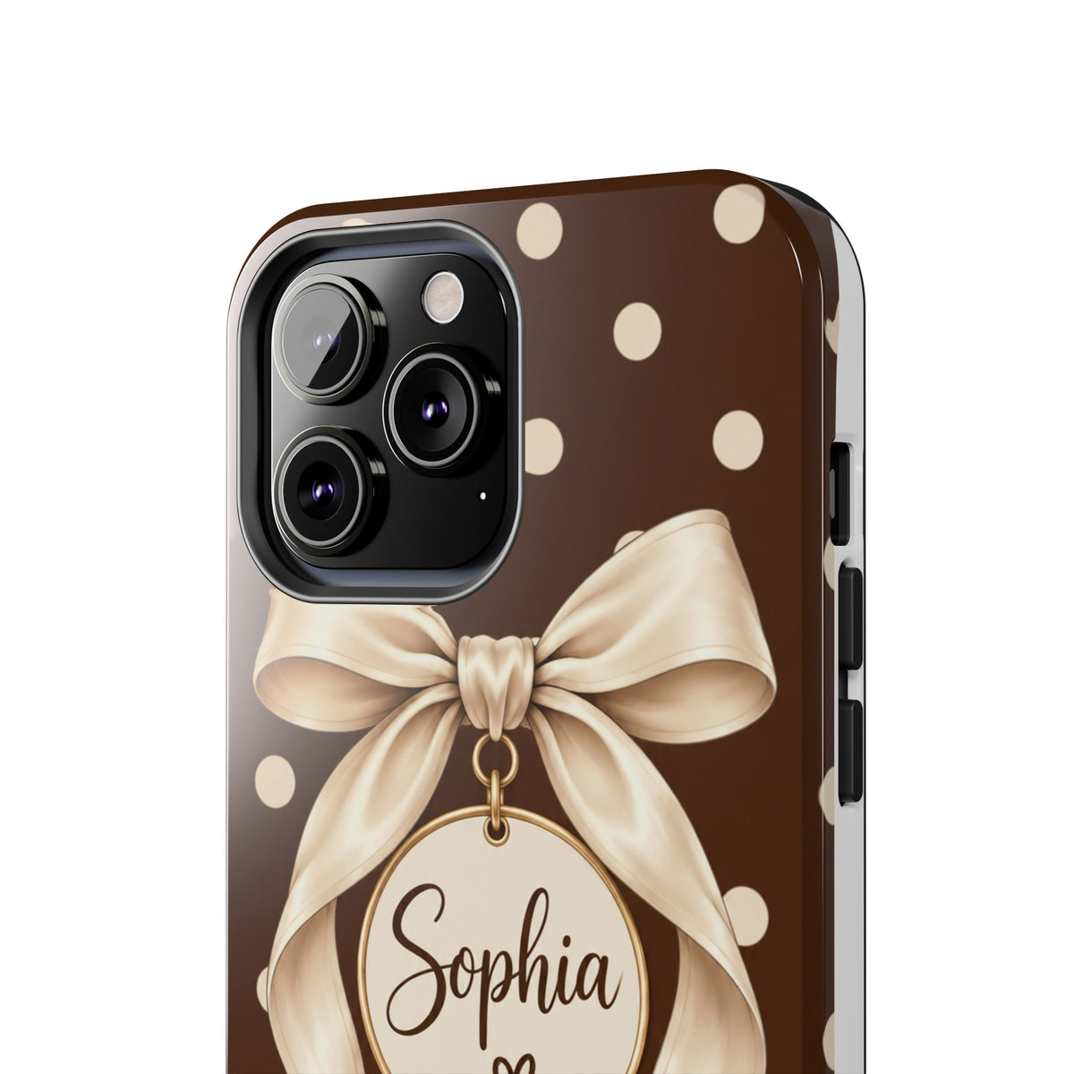 Personalized Polka Dot Bow Phone Case | Custom Name Chocolate Brown Tough Case