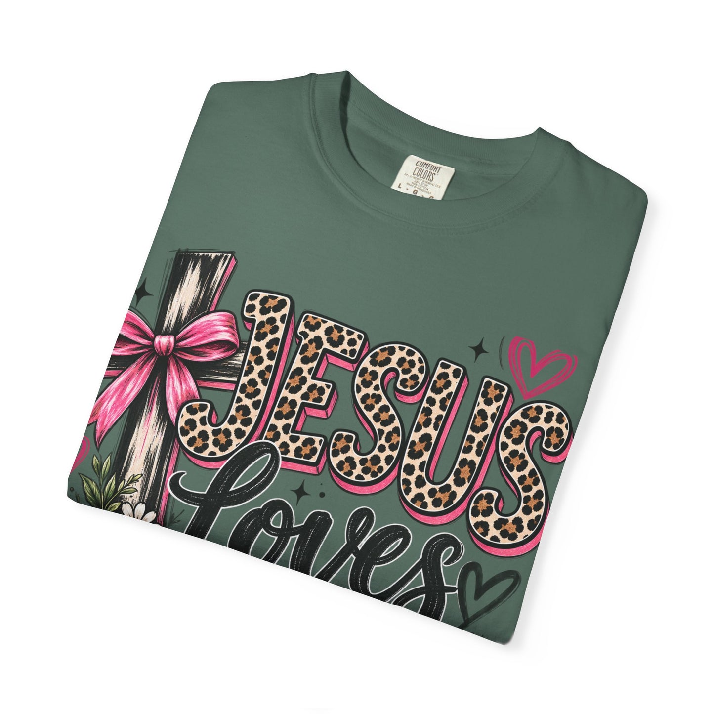 Jesus Loves You Floral Tee — Pink Leopard Faith T-Shirt