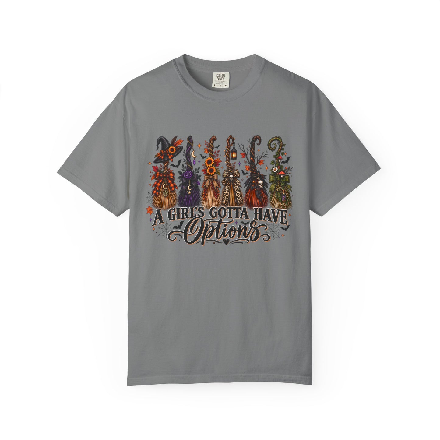 A Girl’s Gotta Have Options Witch Broom Graphic Tee – Halloween Shirt