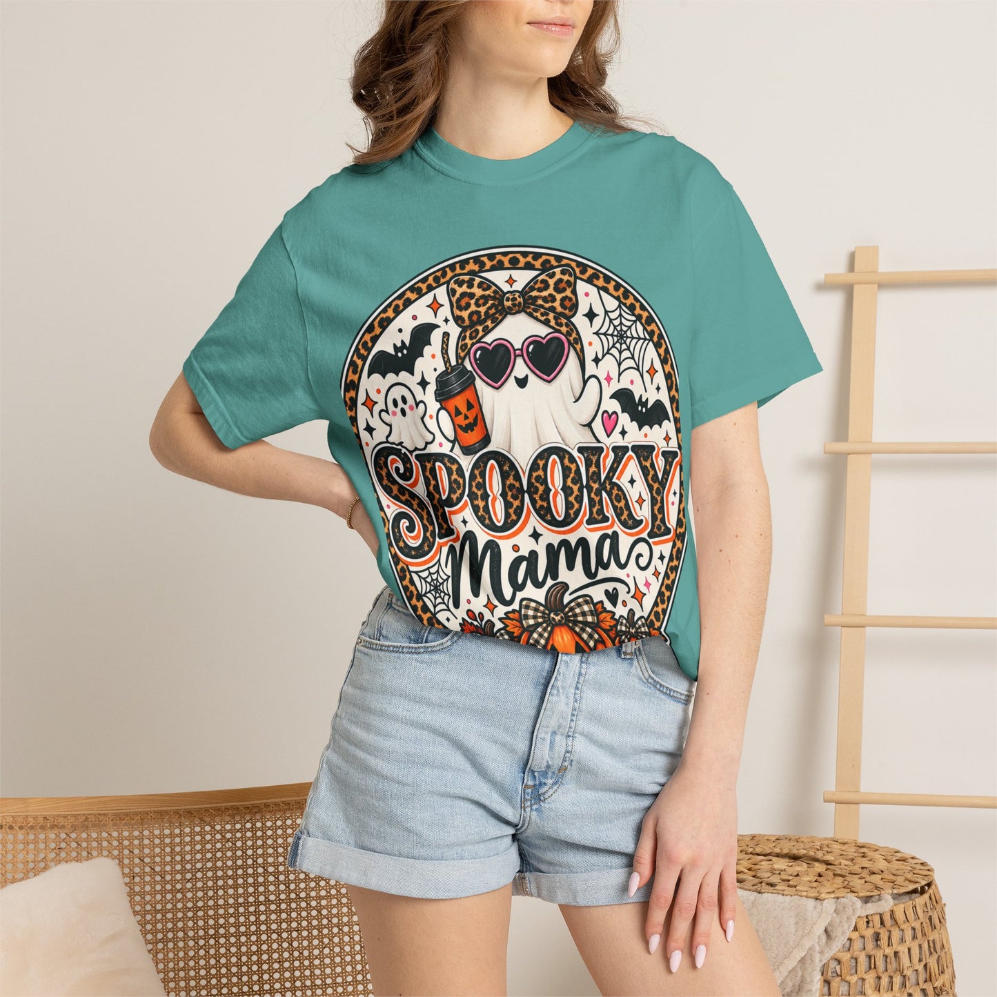 Spooky Mama Ghost Graphic Tee – Cute Leopard Halloween Shirt