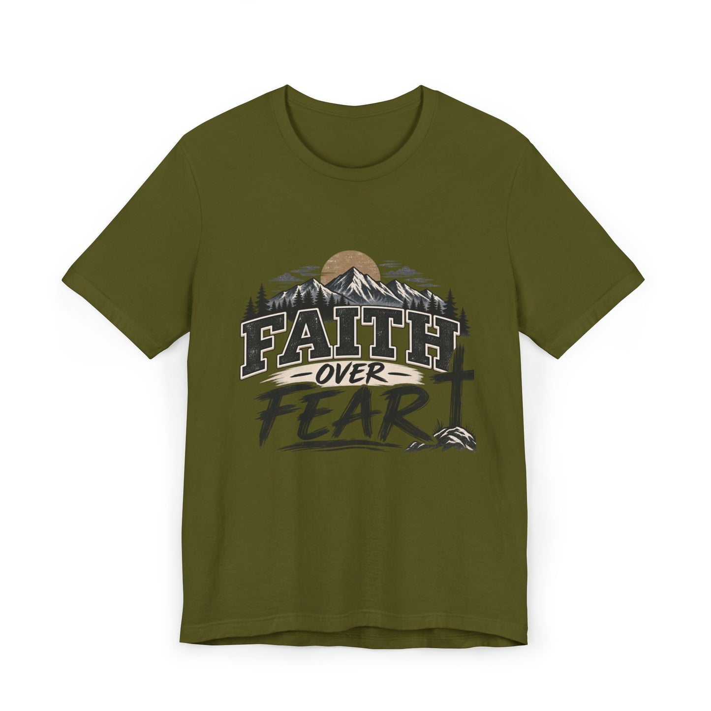 Faith Over Fear T-Shirt — Christian Inspirational Mountain Cross Tee