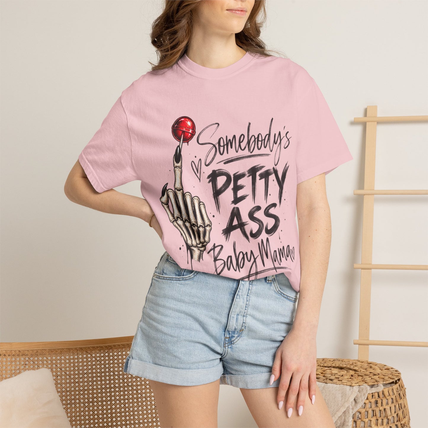 Somebody's Petty Ass Baby Mama T-Shirt – Edgy Skeleton Middle Finger Graphic Tee