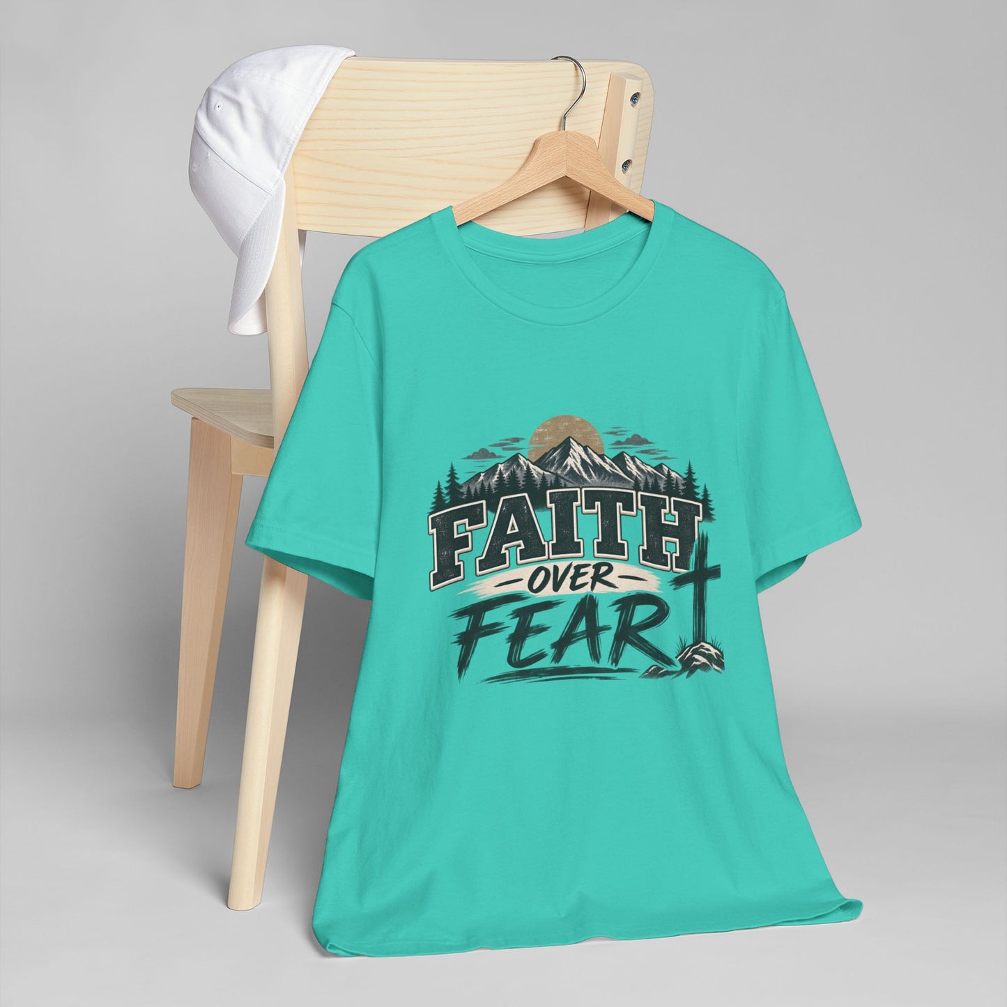 Faith Over Fear T-Shirt — Christian Inspirational Mountain Cross Tee