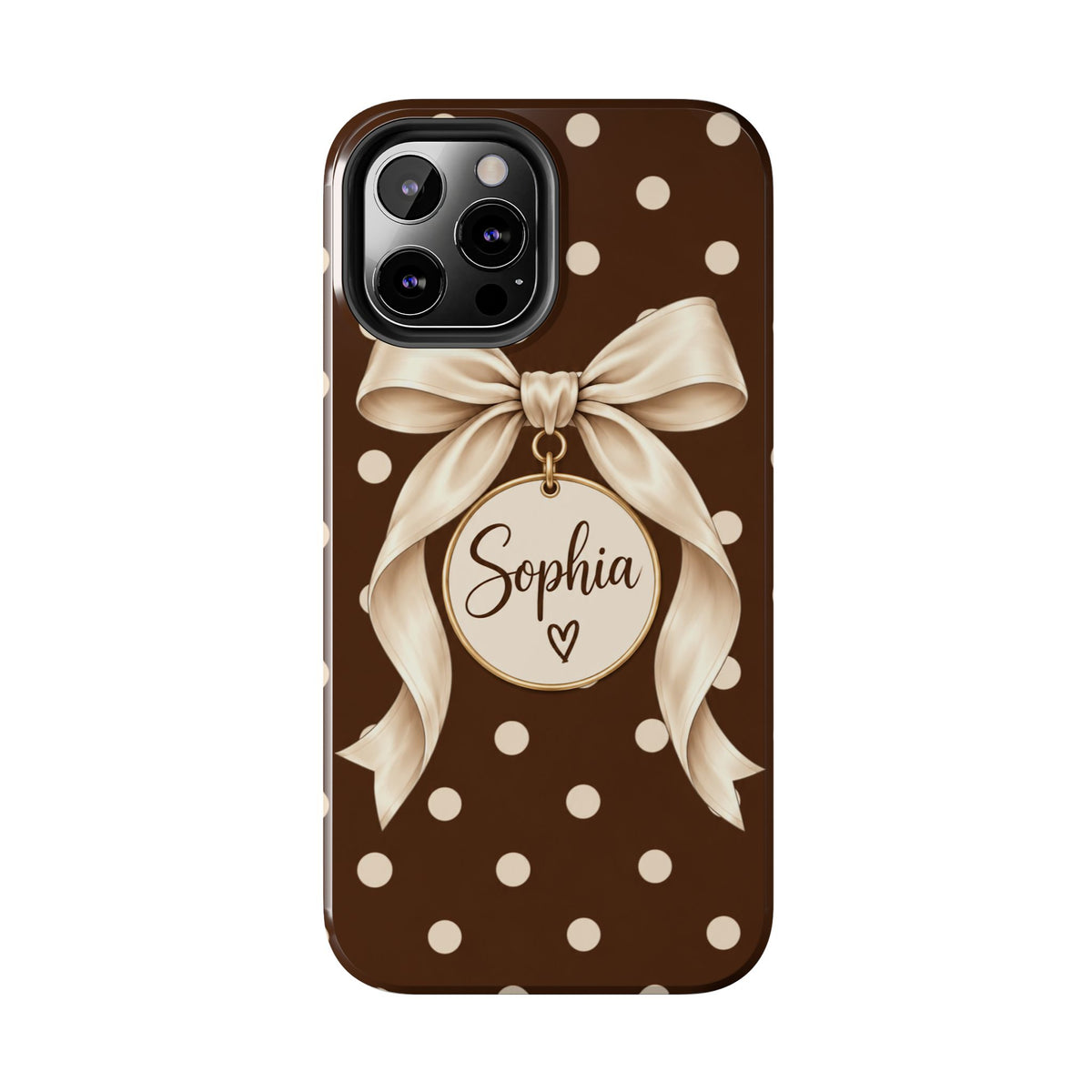 Personalized Polka Dot Bow Phone Case | Custom Name Chocolate Brown Tough Case