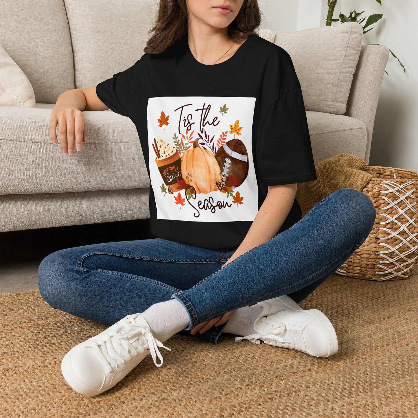 T-Shirt — "Tis the Season" Fall Pumpkin Football Graphic Tee