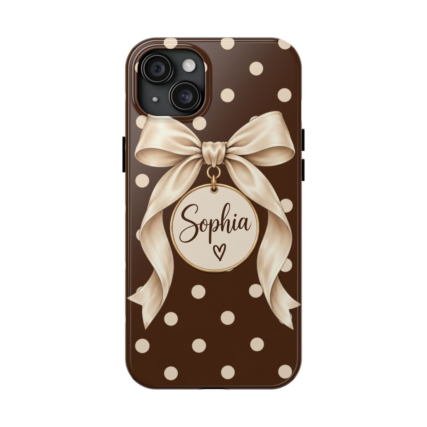 Personalized Polka Dot Bow Phone Case | Custom Name Chocolate Brown Tough Case