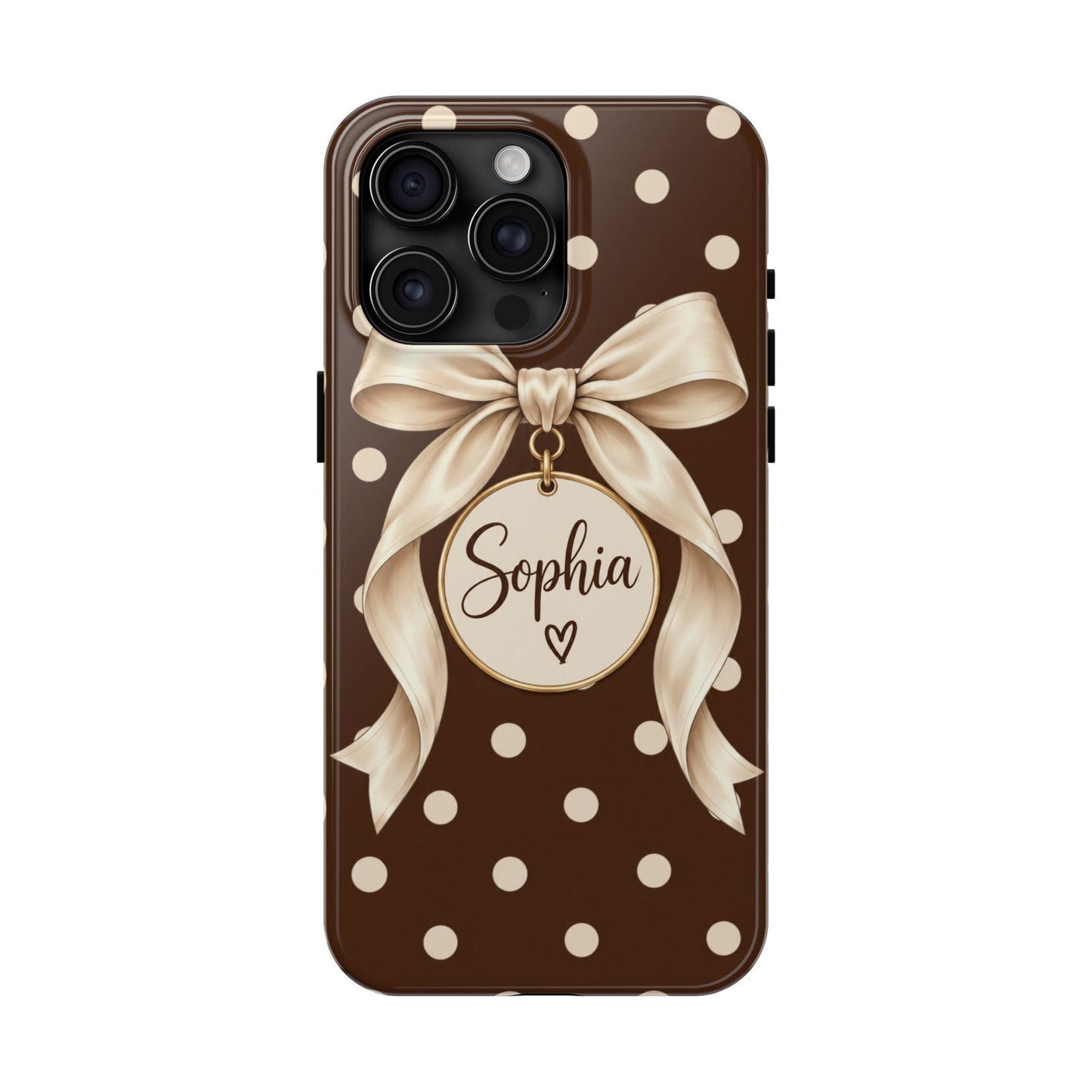 Personalized Polka Dot Bow Phone Case | Custom Name Chocolate Brown Tough Case
