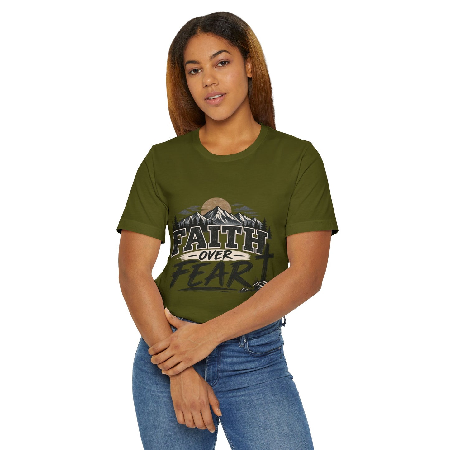 Faith Over Fear T-Shirt — Christian Inspirational Mountain Cross Tee
