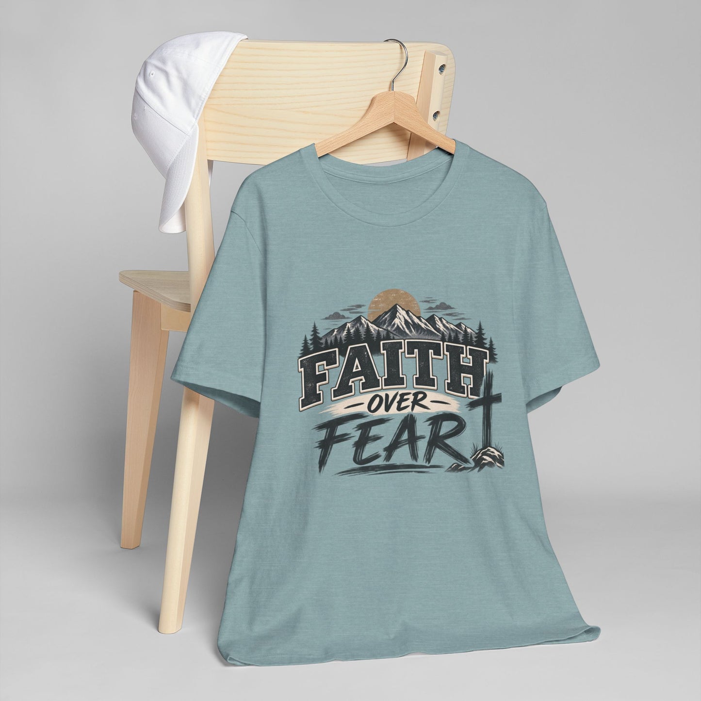 Faith Over Fear T-Shirt — Christian Inspirational Mountain Cross Tee