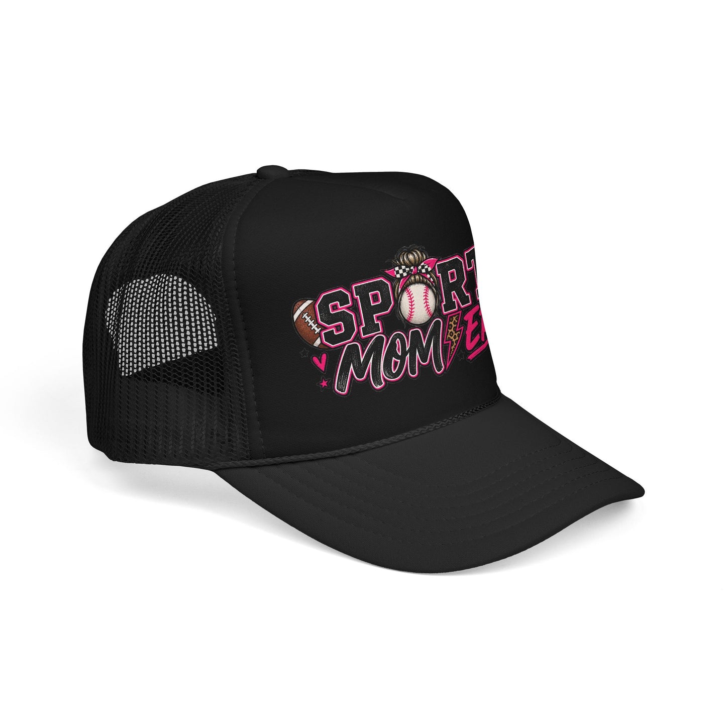 Sports Mom Era Trucker Hat — Pink Glitter Baseball Softball Soccer Mom Cap