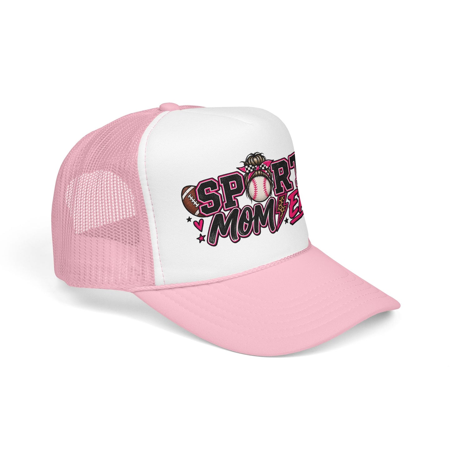 Sports Mom Era Trucker Hat — Pink Glitter Baseball Softball Soccer Mom Cap